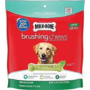 Milk-Bone Fresh Breath Brushing Chews, 18 Large Daily Dental Dog Treats + FS w/ Prime $5.64