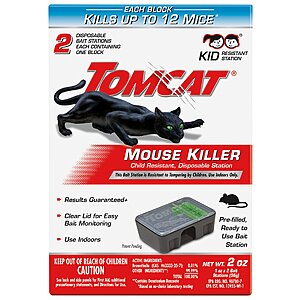 2 Pre-Filled Tomcat Mouse Killer Child Resistant, Disposable Station, Ready-To-Use Bait Stations $3.95 + Free Shipping w/ Prime or on $35+