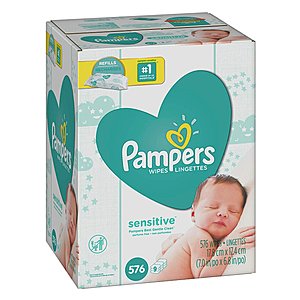 576-Count (9 Refill Packs) Pampers Sensitive Baby Wipes $12.86 or $11.40 AC w/s&s +Free Shipping