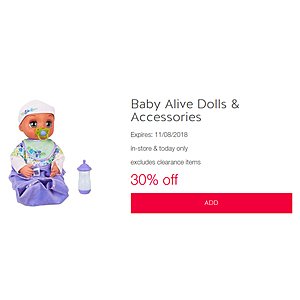 Target: Up to 50% Off Baby Alive Dolls & Accessories Starting at $6.18 (Today Only - In Store/Online)