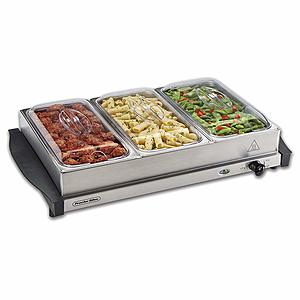 Proctor Silex Buffet Server & Food Warming Tray, Three 2.2 Quart Stainless Steel Chafing Dishes $34.99 - Amazon