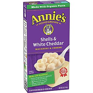 Annie's Mac & Cheese Sale: 12-Pack 6oz Annie's Shells & White Cheddar $9.60 & More w/ Subscribe & Save