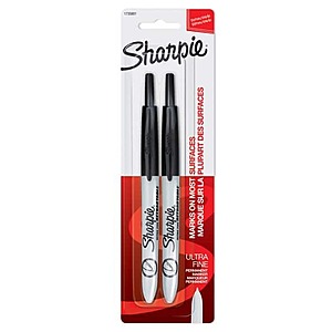 2-Count Sharpie Retractable Permanent Markers (Ultra Fine Point) $3