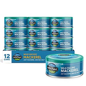 12-Pack 5-Oz Wild Planet Wild Pacific Mackerel Fillets Tin Cans $31.35 w/ Subscribe & Save