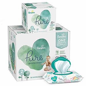 Pampers Pure Protection Diaper with Aqua Pure 6X Pop-Top Sensitive Water Baby Wipes - 336 Count ~$25 off Amazon Prime YMMV $35