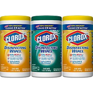 225-Count Clorox Disinfecting Wipes (Variety Pack) $7 & More w/ S&S + Free S&H