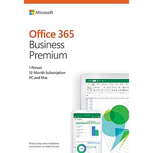12-Month Microsoft Office 365 Business Premium Subscription (PC/Mac) $60 + Free S/H for Prime Members