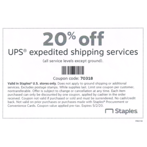 STAPLES - 20% Off UPS Expedited Shipping Services