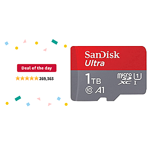 Deal of the day for Prime Members: SanDisk 1TB Ultra microSDXC UHS-I Memory Card with Adapter - 120MB/s, C10, U1, Full HD, A1, Micro SD Card @ Amazon - $97.99