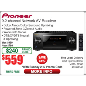 FRYS - Pioneer VSX-LX503 9.2 Channel 4k UltraHD Network A/V Receiver  $549  - email code