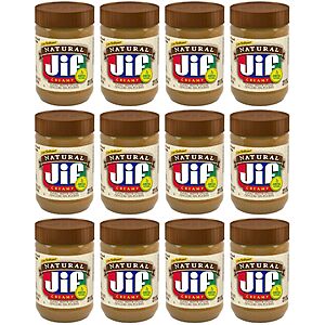 12-Count 16-Oz Jif: Natural Creamy Peanut Butter Spread $24.36 ($2 Each), Extra Crunchy Peanut Butter $26.21 ($2.18 Each) & More w/ S&S + Free Shipping  w/ Prime or $35+