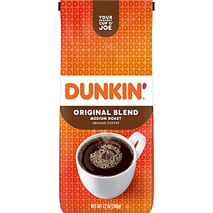 12-Oz Dunkin Medium Roast Ground Coffee (Original Blend) $5.24 w/S&S + Free Shipping w/ Prime or on $35+
