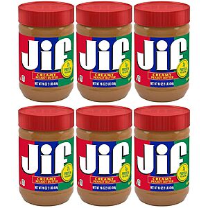 6-Count 16-Oz Jif Creamy Peanut Butter $13.45 ($2.24 each) w/ S&S + Free Shipping w/ Prime or on $35+