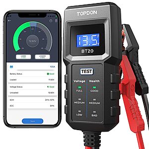 Topdon 12V Car Battery Load/Voltage Tester (Bluetooth) $14.84