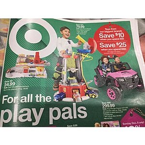 Toys deal @ Target - save $ 10 when you spend $ 50 or save $ 25 when you spend $ 100 - Dec 8th thru’ Dec 14