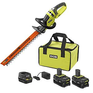 Ryobi 18-Volt ONE+ 22” Hedge Trimmer + 2 x 4.0 Ah Batteries with Charger and Bag - $99.00