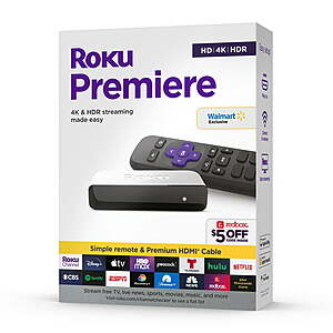Roku Premiere 4K HDR Streaming Media Player w/ High-Speed HDMI Cable & Remote $16 + Free Store Pickup