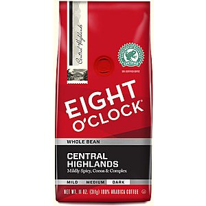 12 packs of 11 oz Eight O'Clock Coffee Central Highlands (Whole Bean) $42+ free S&H