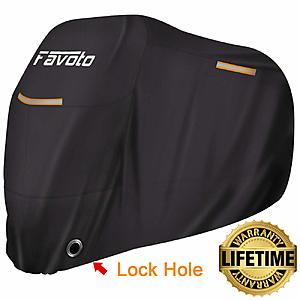 Favoto Motorcycle Cover Universal All Weather Quality Night Reflective with Lock-Holes & Storage Bag $11.87
