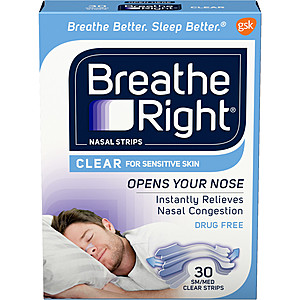 30-Count Breathe Right Nasal Strips (Small/Medium): Tan $4.55 or Clear $3.85 + Free S&H on $35+
