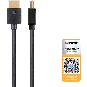 $3.49: Monoprice 4K Certified Premium High Speed Slim HDMI Cable - 4K60Hz, 18Gbps, HDR, 2ft, Black