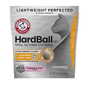 $19.08 w/ S&S: ARM & HAMMER Hardball Lightweight Platinum Multi-Cat Easy, No-Mess Scooping, Clumping Cat Litter, 16.5LB Bag