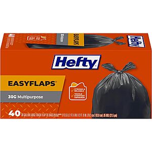 [S&S] $5.94: 40-Count 30-Gallon Hefty Easy Flaps Multipurpose Large Unscented Trash Bags
