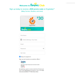 Ergobaby Promo Code $30 OFF $60 ~ When you Sign up for Pampers Club