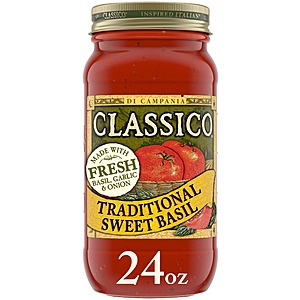 $2.08 /w S&S: Classico Traditional Sweet Basil Tomato Spaghetti Pasta Sauce (24 Oz Jar)
