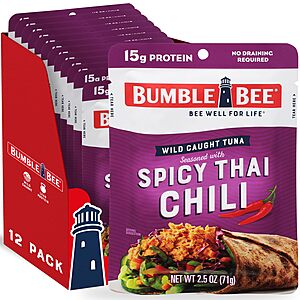 Bumble Bee Spicy Thai Chili Seasoned Tuna, 2.5 oz Pouches (Pack of 12) - Ready to Eat - Wild Caught Tuna Pouch - 15g Protein per Serving - Gluten Free - $13.92