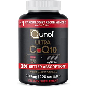 Qunol CoQ10 Softgels, Ultra CoQ10 100mg, 120ct 2 pack $11.19 Amazon