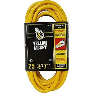 25' Yellow Jacket 12/3 Heavy-Duty 15-Amp SJTW Extension Cord w/ Lighted Ends $21.70