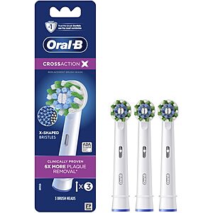 $13.58: Oral-B Cross Action Electric Toothbrush Replacement Brush Heads Refill, 3 Count @Amazon