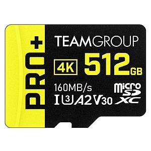 512GB TeamGroup Pro+ microSDXC UHS-I/U3 Class 10 A2 Memory Card w/ Adapter $22.50 or less + Free Shipping