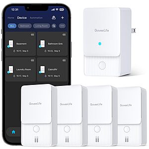 GoveeLife WiFi Smart Water Ieak Sensor (1 gateway & 4 sensor Pack + 3 sensor pack) $49.99