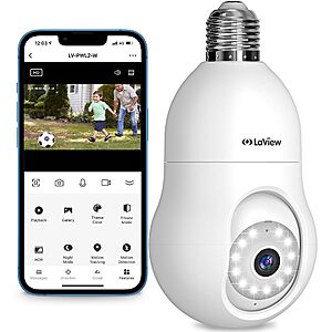 LaView 4MP Bulb Security Camera 2.4GHz,360° 2K Security Cameras Wireless Outdoor Indoor, Motion Detection -- Use coupon - 532WER3E - $18.65