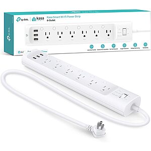 Kasa Smart Plug Power Strip HS300, Surge Protector with 6 Individually Controlled Smart Outlets and 3 USB Ports $44.99 - Amazon