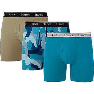 3-Pack Hanes Originals Men’s Cotton Underwear Boxer Briefs (Blue Camo/Khaki) $10
