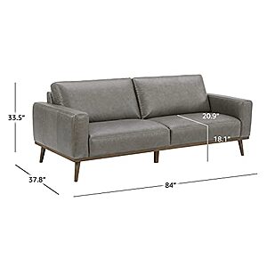 Amazon Brand – Rivet Modern Leather Sofa Couch with Wood Base, 84"W, Gray $453.95