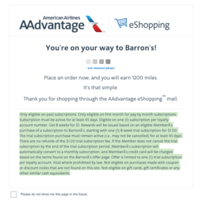 AAdvantage - 1200+ AA Miles for signing up for a Barron's, WSJ, or The Economist - trial $1