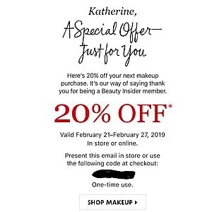 Sephora Beauty Insiders - 20% off purchase by emailed coupon - YMMV?