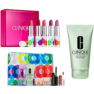 5-Piece Clinique Full Size Lipstick Set + 7-Piece Clinique Gift Set + Clinique Foaming Sonic Facial Soap $30 + Free Shipping