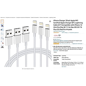 3-Pack 6ft Apple MFi Certified Apple Lighting Charging Cable - Amazon Prime - $4.79