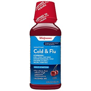 12oz Walgreens Nighttime Cold & Flu Liquid (Cherry) 2 for $5.40 + Free Store Pickup ($10 Minimum Order)