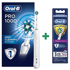 Oral-B Pro 1000 Power Rechargeable Electric Toothbrush Powered by Braun (white) & Oral-B Cross Action Brush Head Refills 3 count Bundle $27.28 @ Amazon