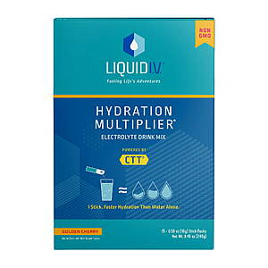 15-Ct. Liquid I.V. Hydration Multiplier Electrolyte Powder Packet Drink Mix (Golden Cherry) $9