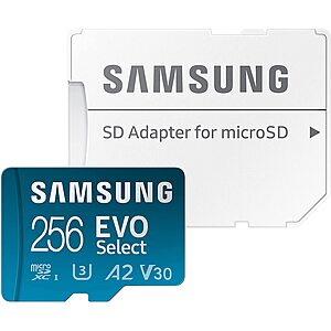 256GB Samsung EVO Select microSDXC UHS-I U3 A2 V30 Memory Card w/ Adapter $19