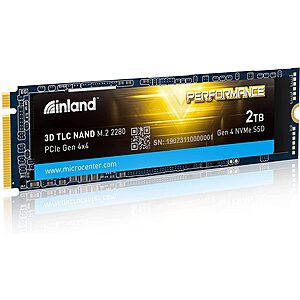 Inland Performance 2TB Gen4 NVMe SSD - $100 Micro Center (In-Store Only)