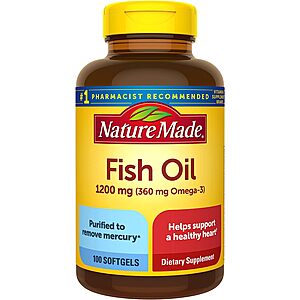 100-Count Nature Made Fish Oil Softgels (1200mg) 2 for $7.60 w/ S&S + Free Shipping w/ Prime or on orders $25+