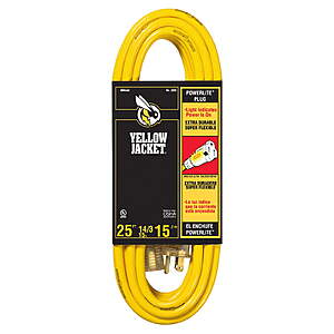 25' Yellow Jacket 15-Amp UL Extension Cord w/ Grounded Lighted Receptacle End $15.80